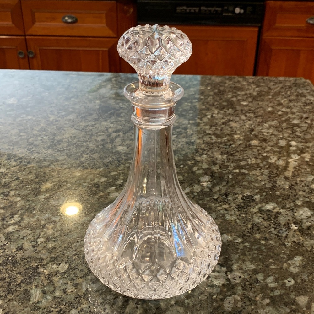 Vintage Heavy Cut Glass Decanter, Jeannie Bottle Style Great Condition